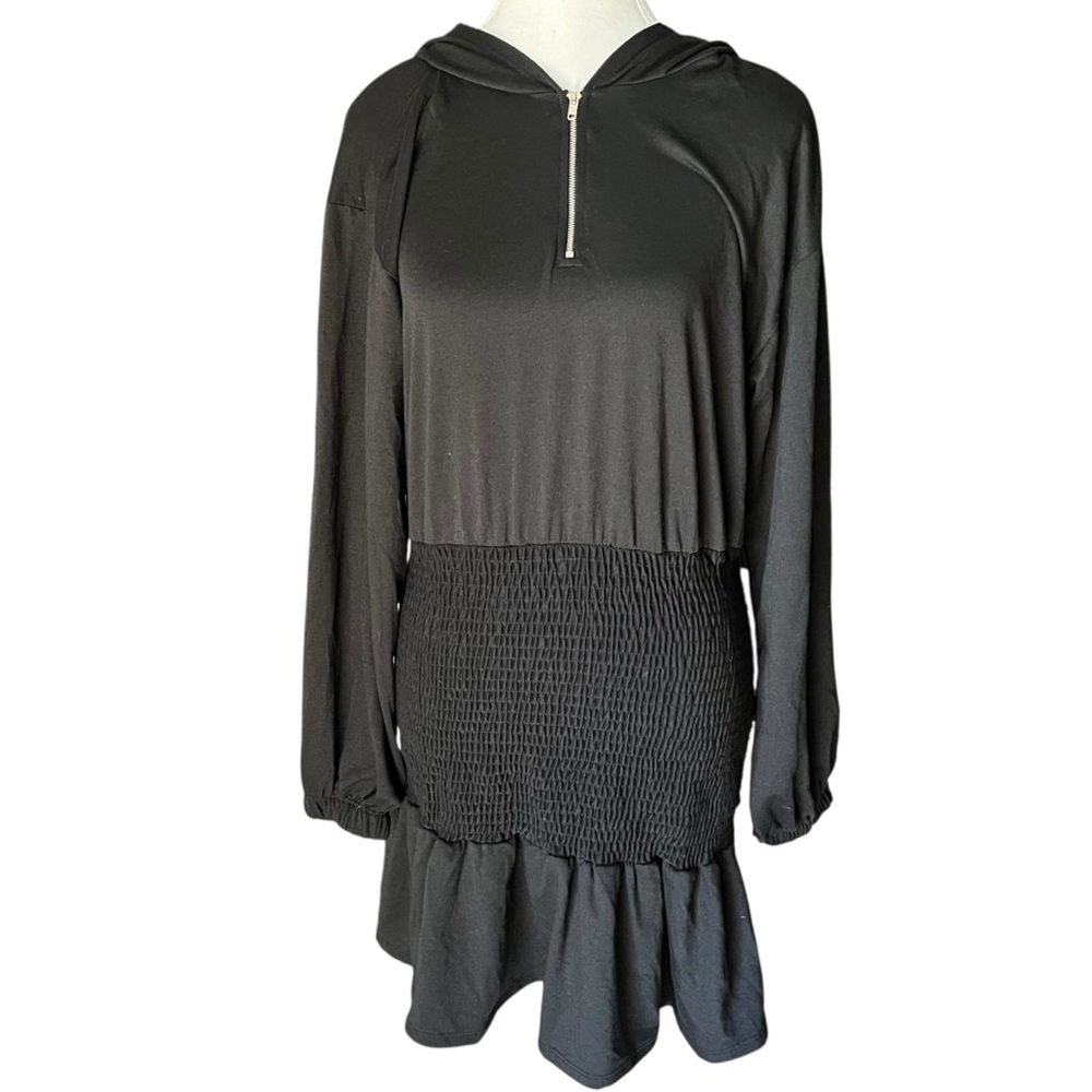 Blue Blush Women's L Black Textured Dress Hooded Hoodie‎ Dress Neutral Casual
